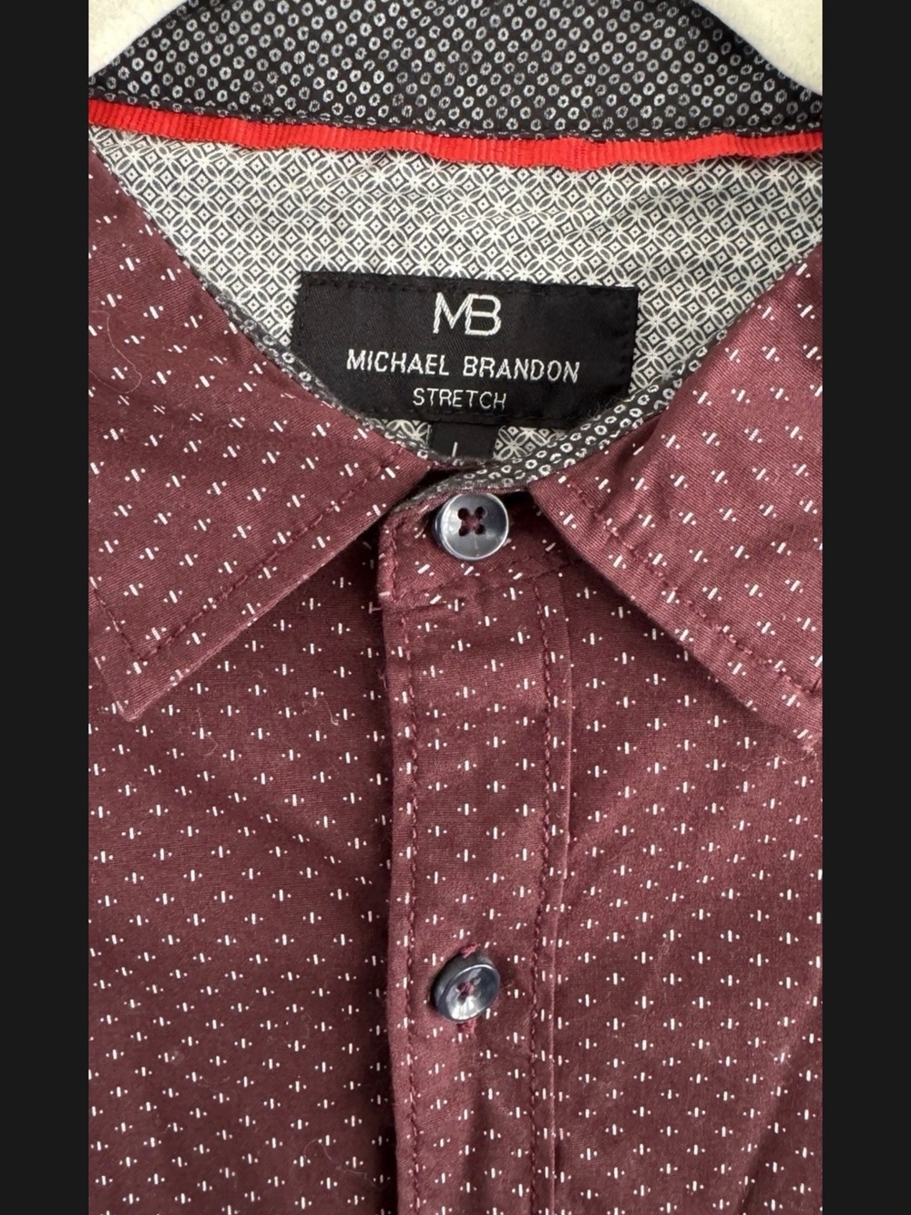 Michael Brandon Burgundy Shirt with White Microdots - Picture 4 of 5